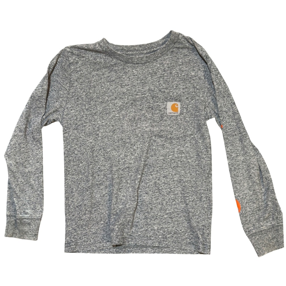 Carhartt Long Sleeve Shirt Boys S 8-10 Gray Cotton Pocket Tee Logo Workwear Boho